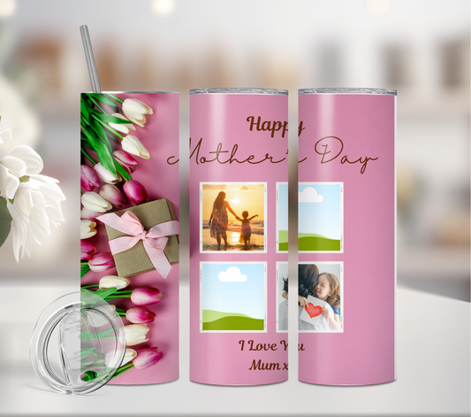 Happy Mothers Day Pink - Add 4x photos - 20oz Tumbler