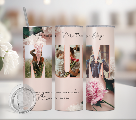 Happy Mothers Day - Neutral - Add 3x photos - 20oz Tumbler