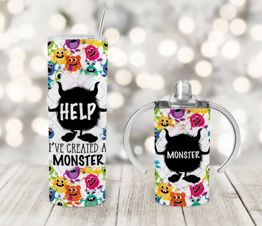 "Help i've created a Monster" 12oz Sippy cup and 20oz Tumbler Set